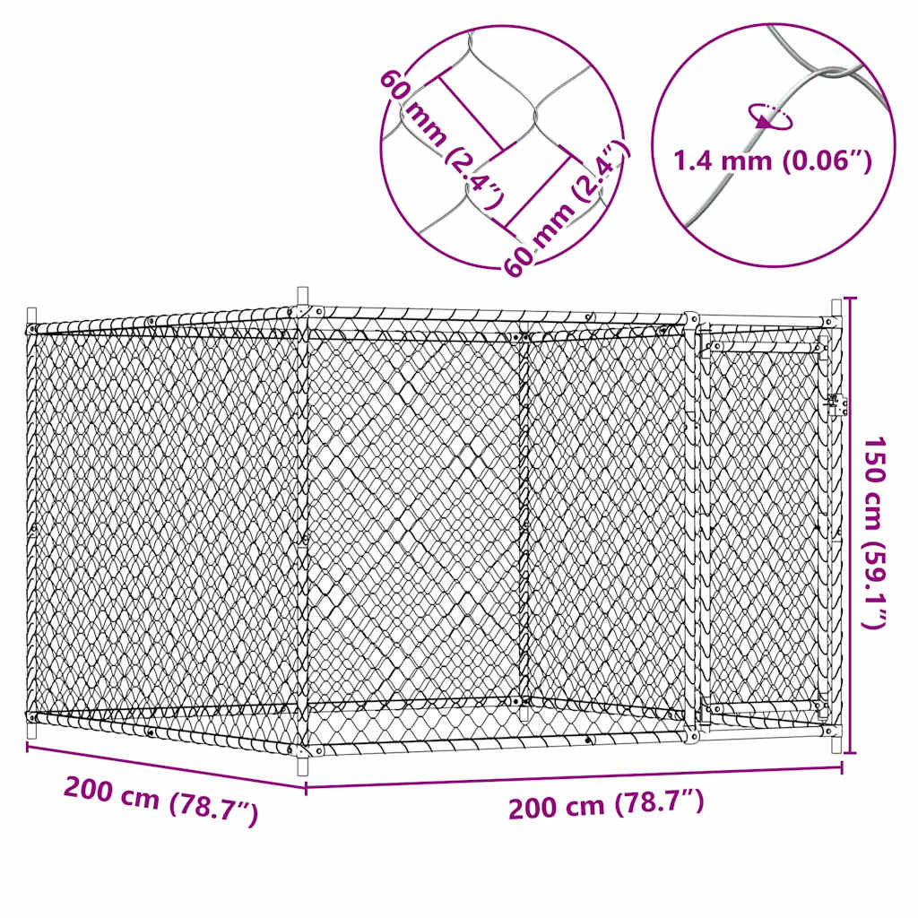 Dog Cage with Door Grey 2x2x1.5 m Galvanised Steel