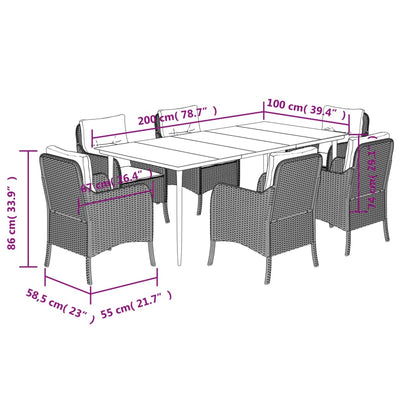 7 Piece Garden Dining Set with Cushions Brown Poly Rattan