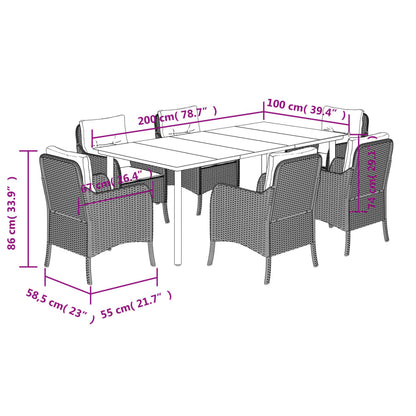 7 Piece Garden Dining Set with Cushions Brown Poly Rattan