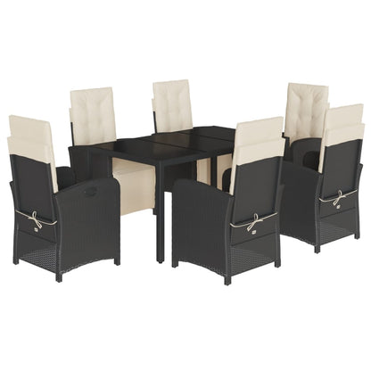 7 Piece Garden Dining Set with Cushions Black Poly Rattan