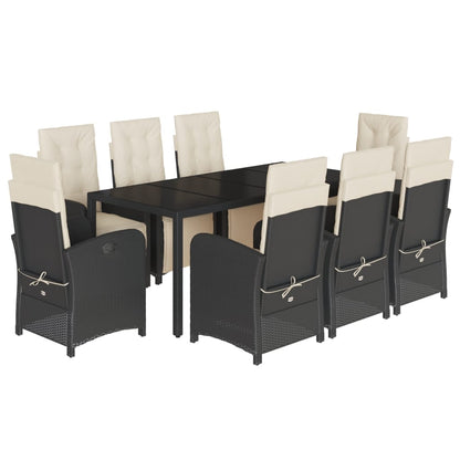 9 Piece Garden Dining Set with Cushions Black Poly Rattan