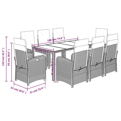 9 Piece Garden Dining Set with Cushions Black Poly Rattan