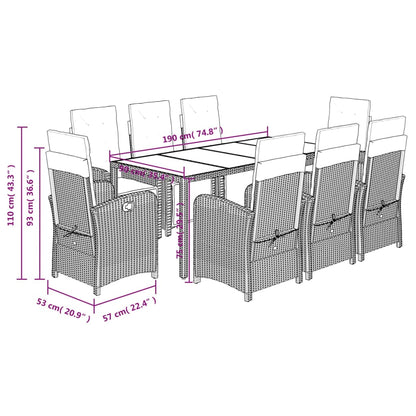 9 Piece Garden Dining Set with Cushions Grey Poly Rattan
