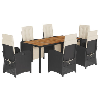 7 Piece Garden Dining Set with Cushions Black Poly Rattan