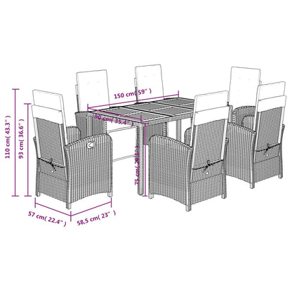 7 Piece Garden Dining Set with Cushions Grey Poly Rattan