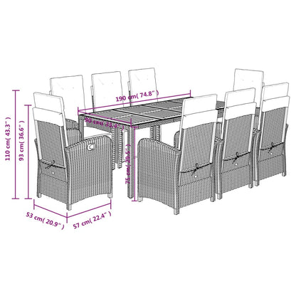 9 Piece Garden Dining Set with Cushions Grey Poly Rattan