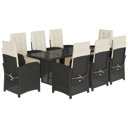 9 Piece Garden Dining Set with Cushions Black Poly Rattan