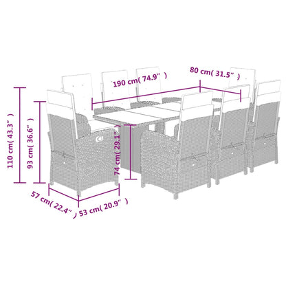 9 Piece Garden Dining Set with Cushions Black Poly Rattan
