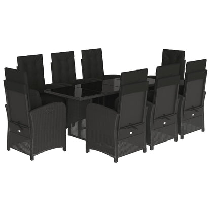 9 Piece Garden Dining Set with Cushions Black Poly Rattan