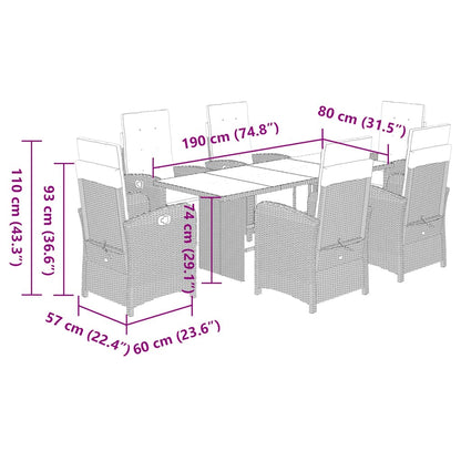 7 Piece Garden Dining Set with Cushions Beige Poly Rattan