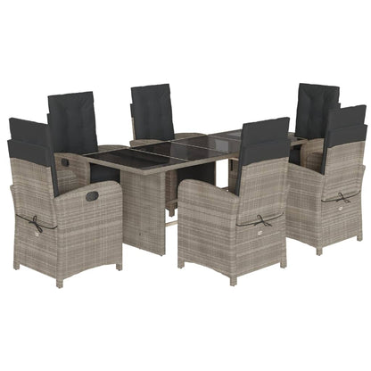7 Piece Garden Dining Set with Cushions Light Grey Poly Rattan
