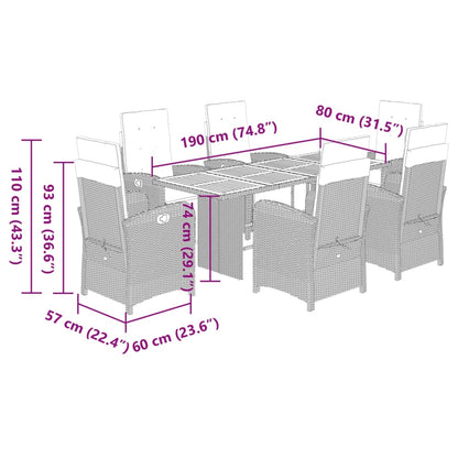 7 Piece Garden Dining Set with Cushions Black Poly Rattan