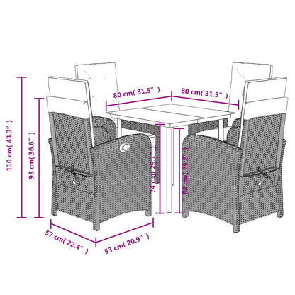5 Piece Garden Dining Set with Cushions Beige Poly Rattan
