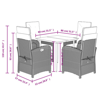 5 Piece Garden Dining Set with Cushions Beige Poly Rattan
