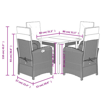 5 Piece Garden Dining Set with Cushions Light Grey Poly Rattan