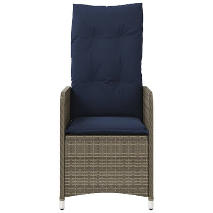 Reclining Garden Chair with Cushions Grey Poly Rattan