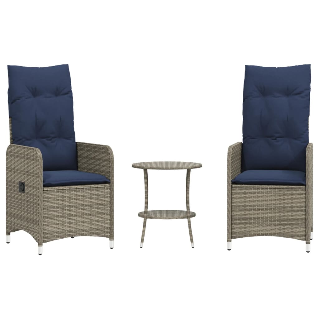 Reclining Garden Chairs 2 pcs with Table Grey Poly Rattan