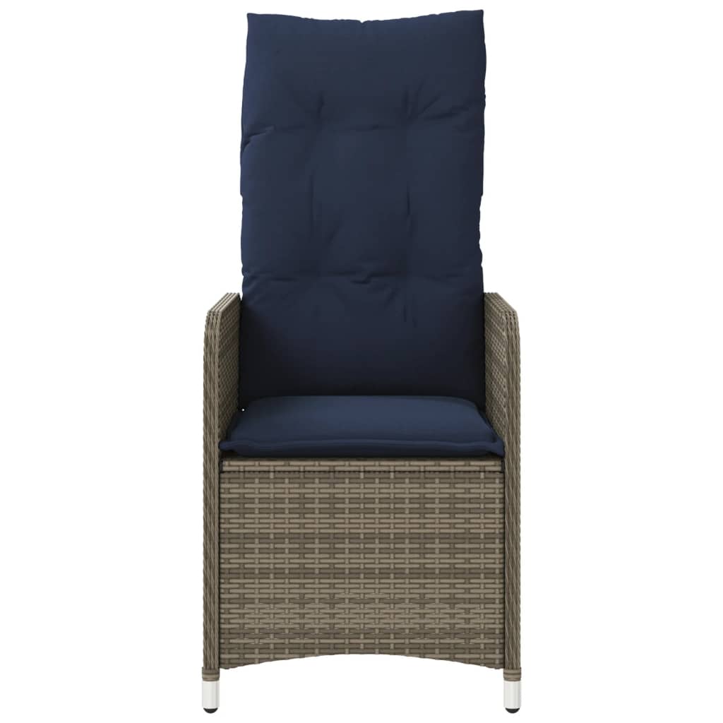 Reclining Garden Chairs 2 pcs with Table Grey Poly Rattan