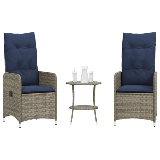 Reclining Garden Chairs 2 pcs with Table Grey Poly Rattan