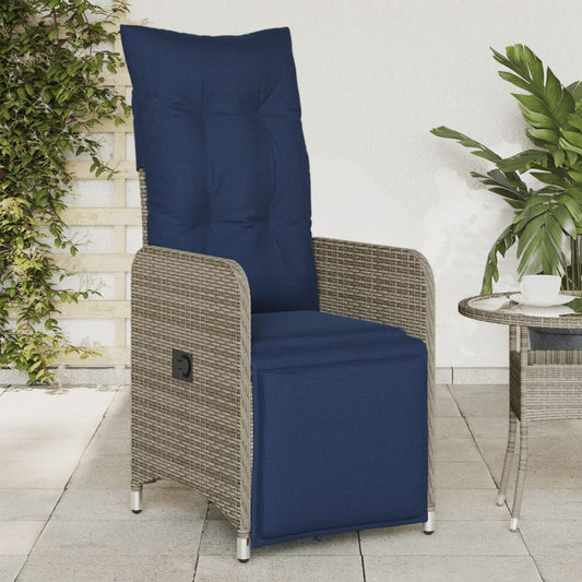 Reclining Garden Chair with Cushions Grey Poly Rattan