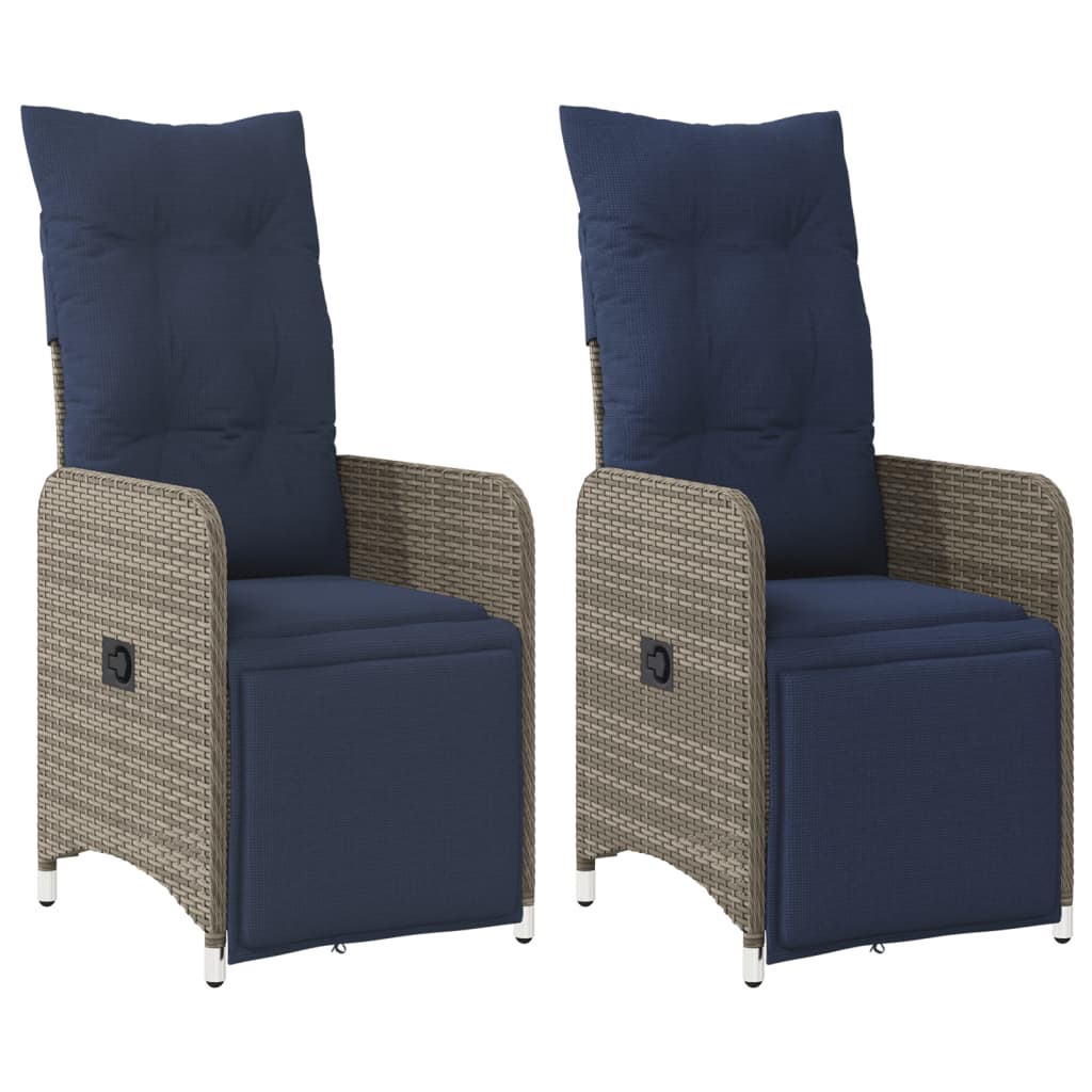Reclining Garden Chairs 2 pcs with Cushions Grey Poly Rattan