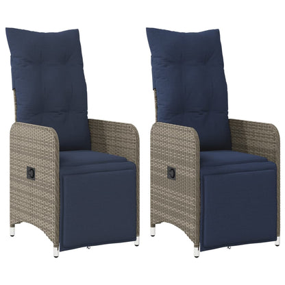 Reclining Garden Chairs 2 pcs with Cushions Grey Poly Rattan