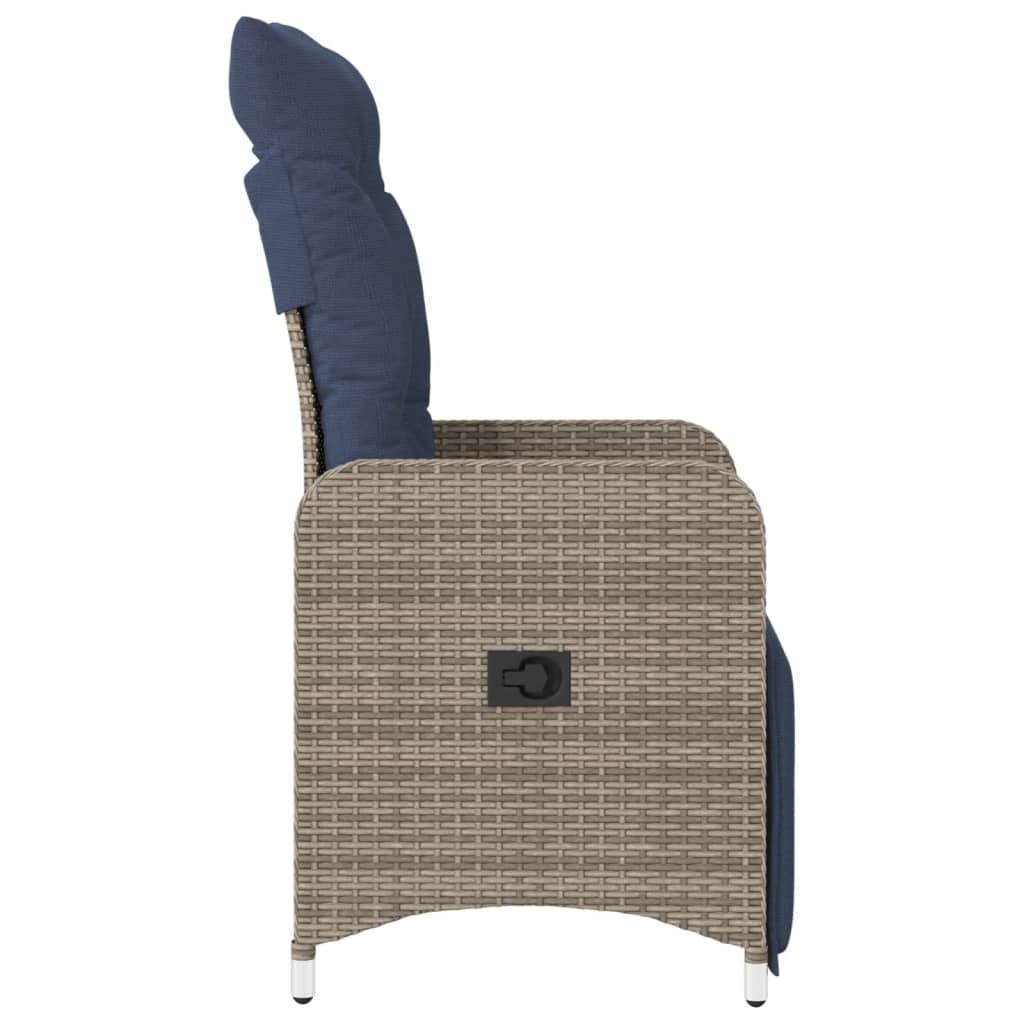 Reclining Garden Chairs 2 pcs with Cushions Grey Poly Rattan