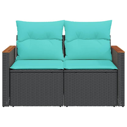 Garden Sofa with Cushions 2-Seater Black Poly Rattan
