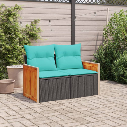 Garden Sofa with Cushions 2-Seater Black Poly Rattan