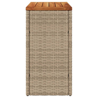 Garden Side Table with Wooden Top Beige 58x27.5x55 cm Poly Rattan