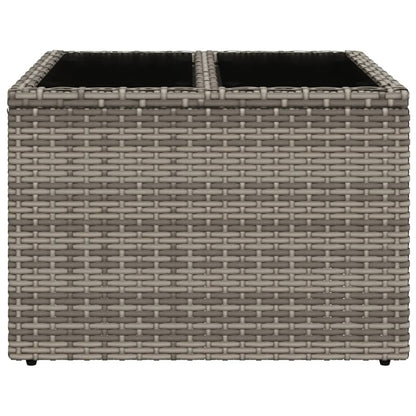 Garden Table with Glass Top Grey 55x55x37 cm Poly Rattan