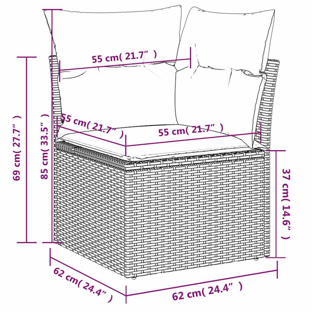 Garden Sofa with Cushion Grey 62 x 62 x 69cm Poly Rattan
