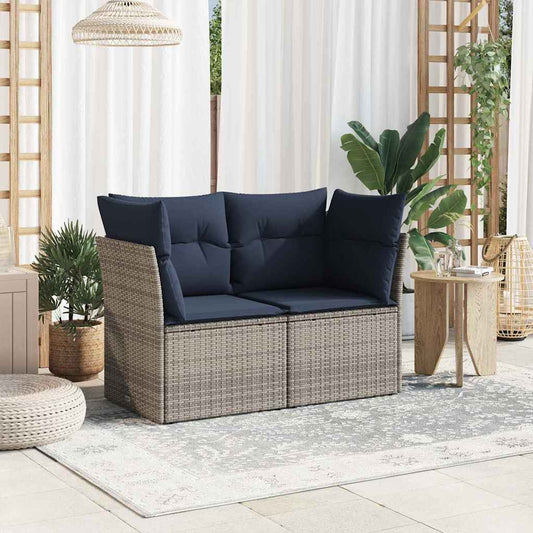 Garden Sofa with Cushion 8 pcs Grey and navy Poly rattan