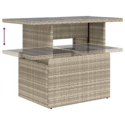 Garden Table with Glass Top Light Grey 100x55x73 cm Poly Rattan