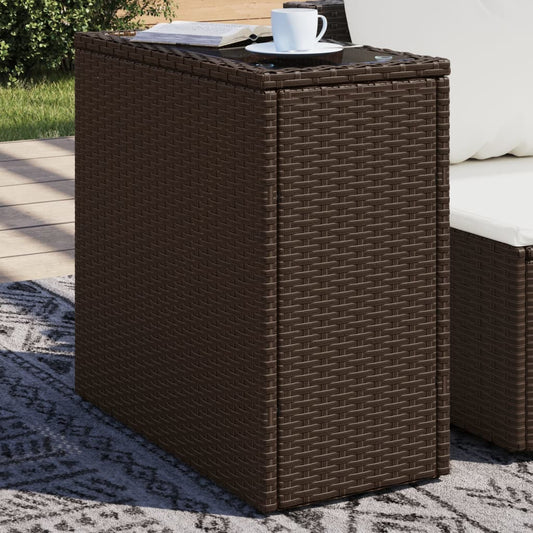 Garden Side Table with Glass Top Brown 58x27.5x55 cm Poly Rattan