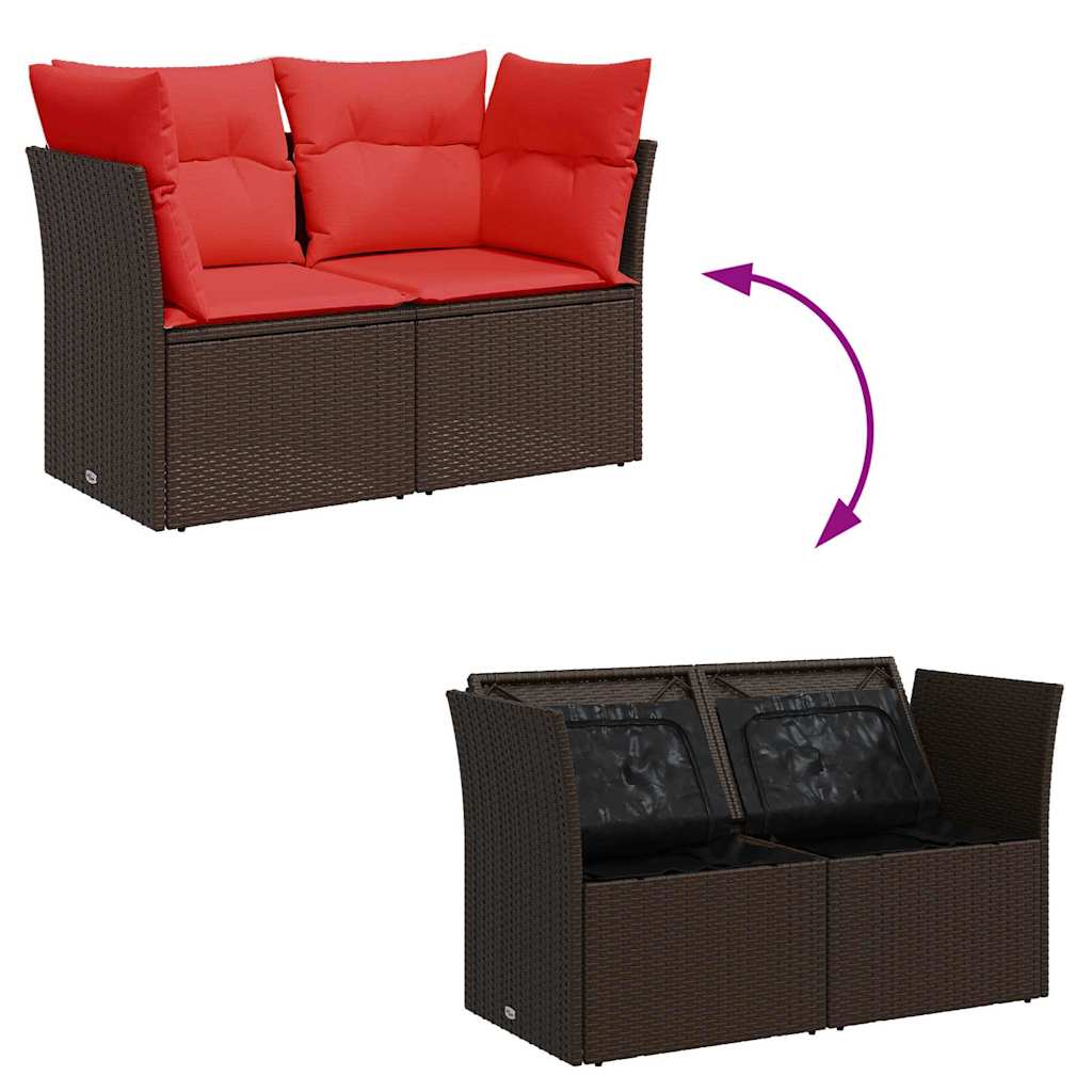 Garden Sofa 7 pcs Brown and red 124 x 62 x 69 cm Poly rattan
