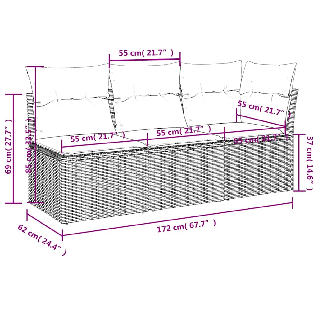 Garden Sofa 8 pcs Brown and red 172 x 62 x 69 cm Poly rattan