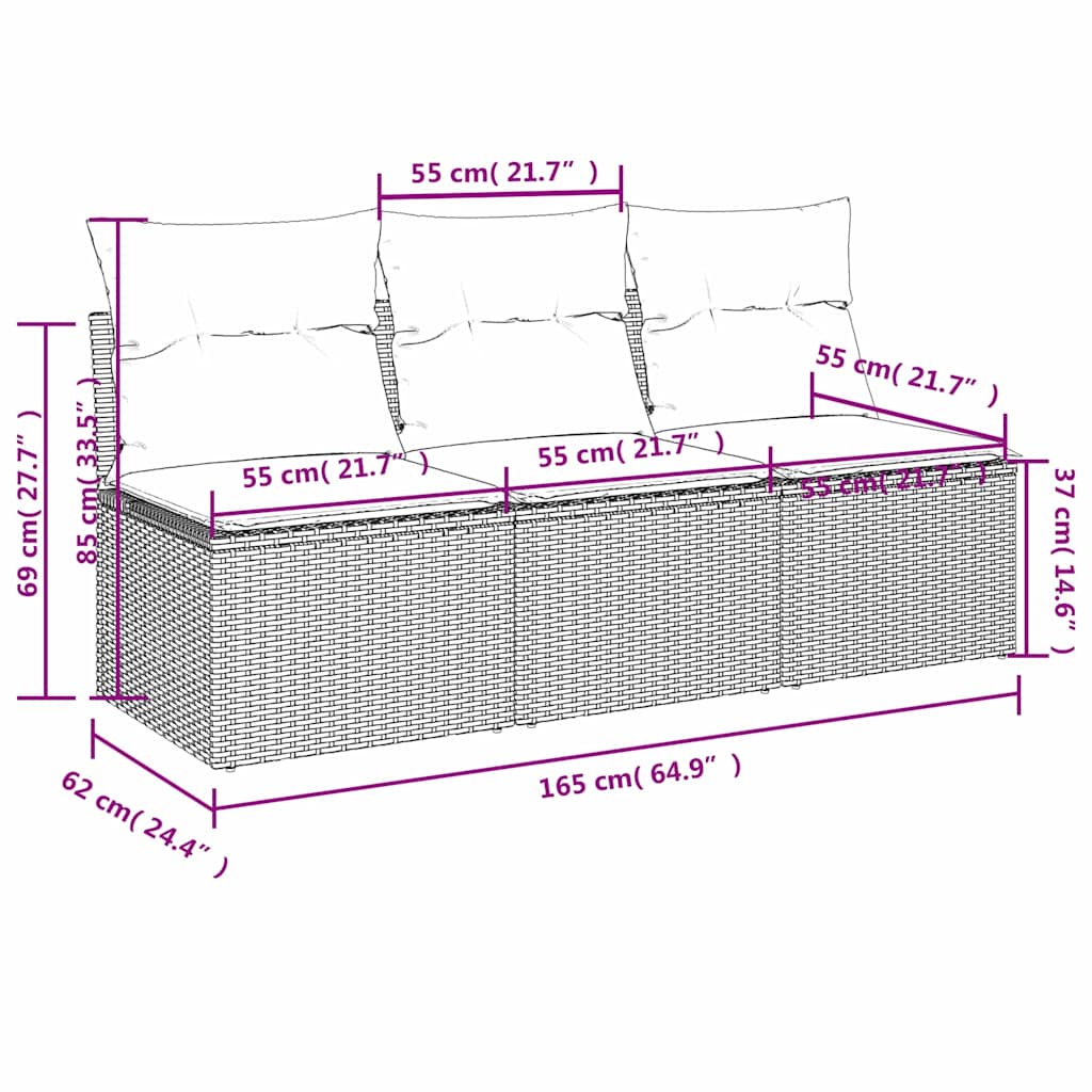 Garden Sofa 7 pcs Brown 165 x 62 x 69 cm Poly rattan