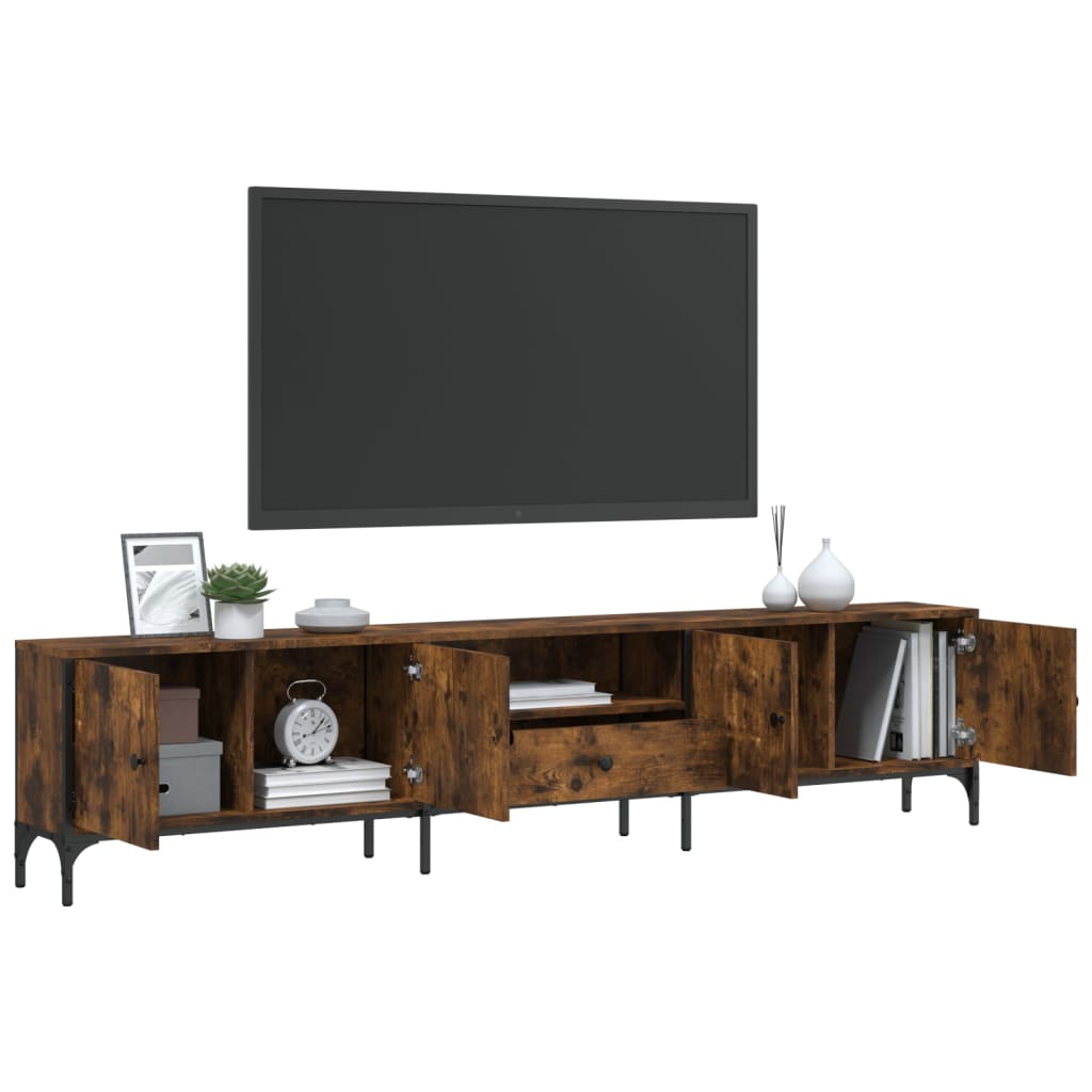 TV Cabinet with Drawer Smoked Oak 200x25x44 cm Engineered Wood