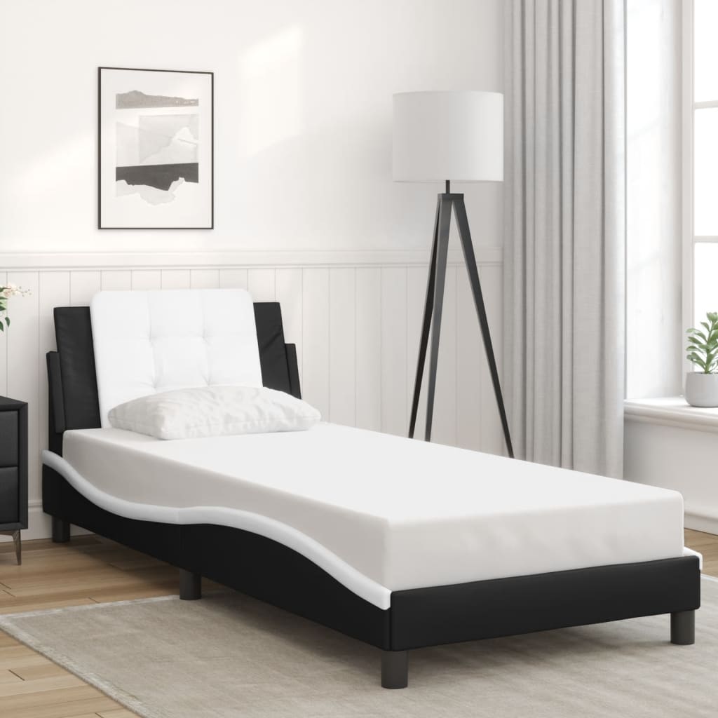 Bed Frame without Mattress "Zadar" Black and White 90x190 cm Single Faux Leather