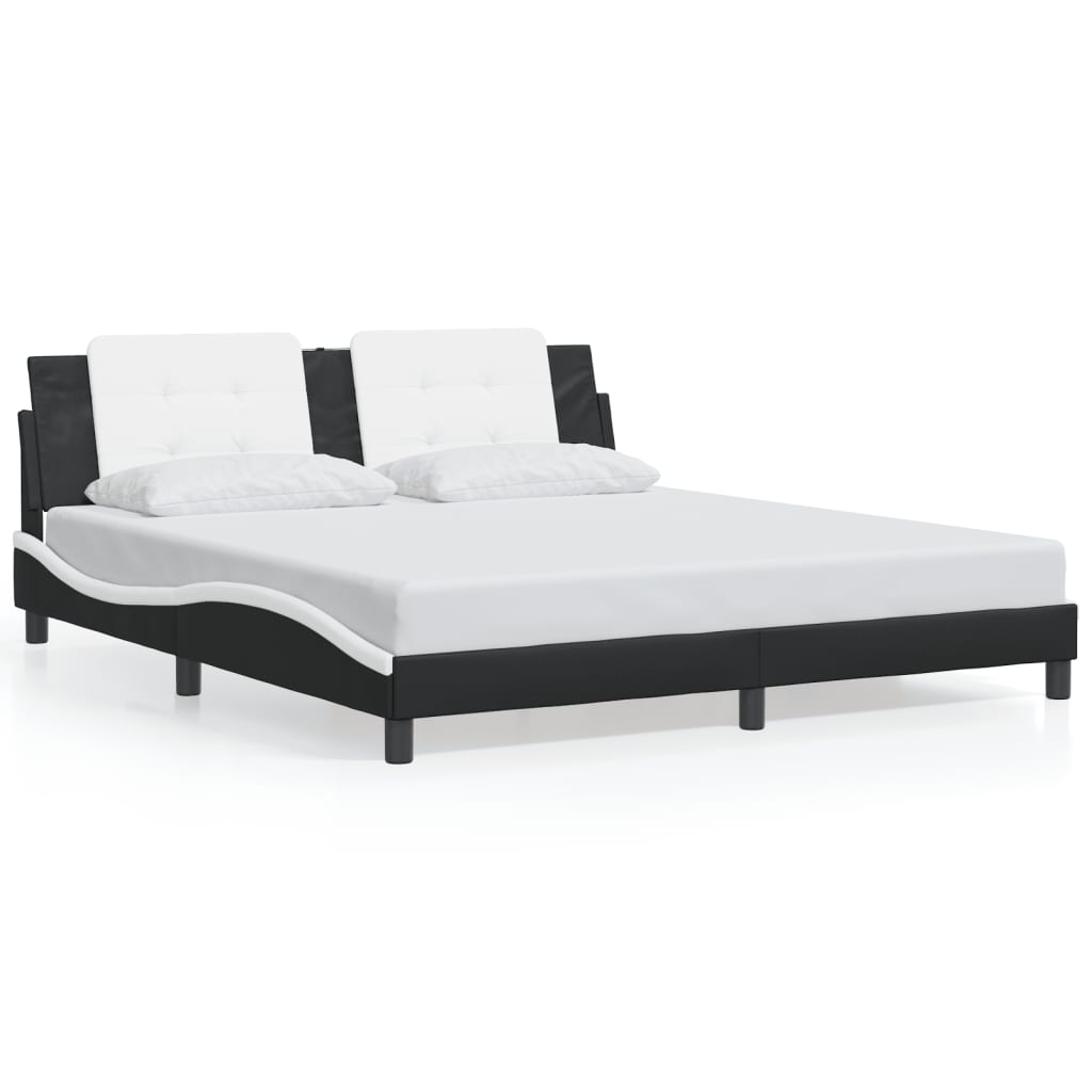 Bed Frame without Mattress "Zadar" Black and White 180x200 cm Super King Faux Leather