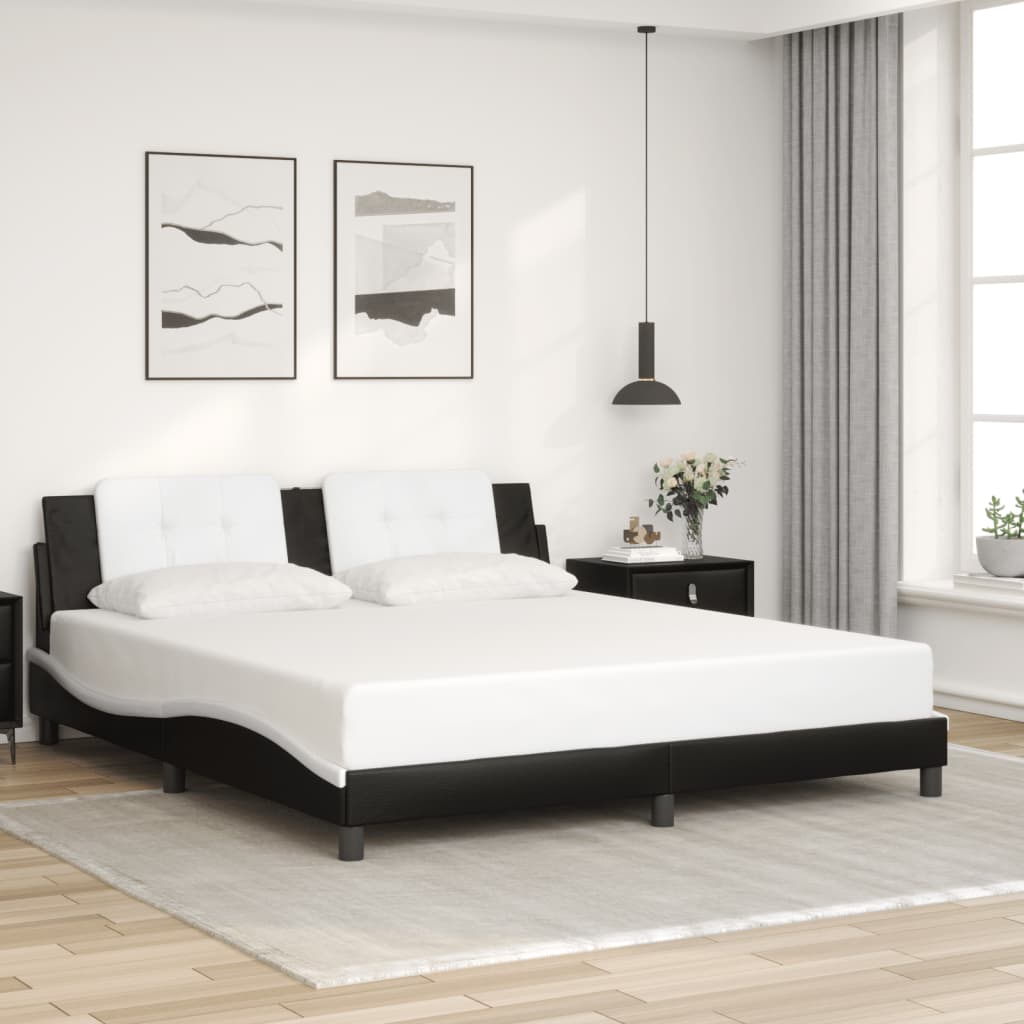 Bed Frame without Mattress "Zadar" Black and White 180x200 cm Super King Faux Leather