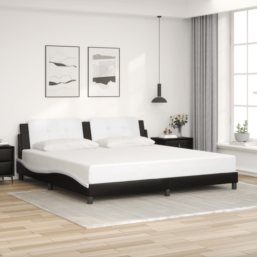 Bed Frame without Mattress "Zadar" Black and White 200x200 cm Faux Leather