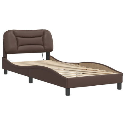 Bed Frame with LED without Mattress "Hvar" Brown 80x200 cm