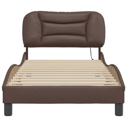 Bed Frame with LED without Mattress "Hvar" Brown 80x200 cm