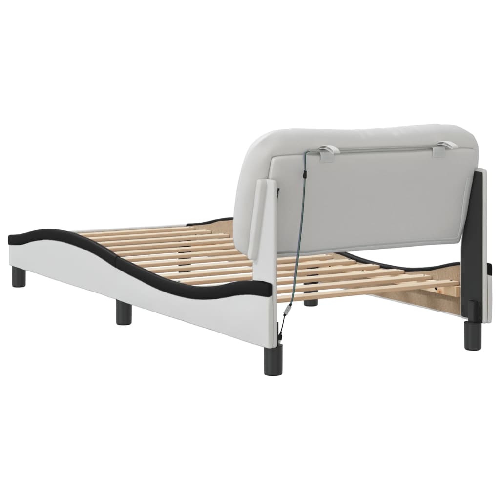 Bed Frame with LED without Mattress "Hvar" White and Black 80x200 cm
