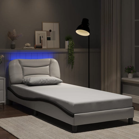 Bed Frame with LED without Mattress "Hvar" White and Black 80x200 cm