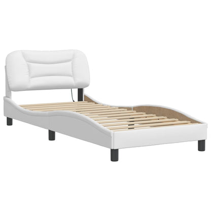 Bed Frame with LED without Mattress "Hvar" White 90x190 cm