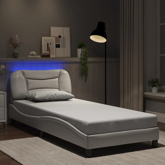Bed Frame with LED without Mattress "Hvar" White 90x190 cm