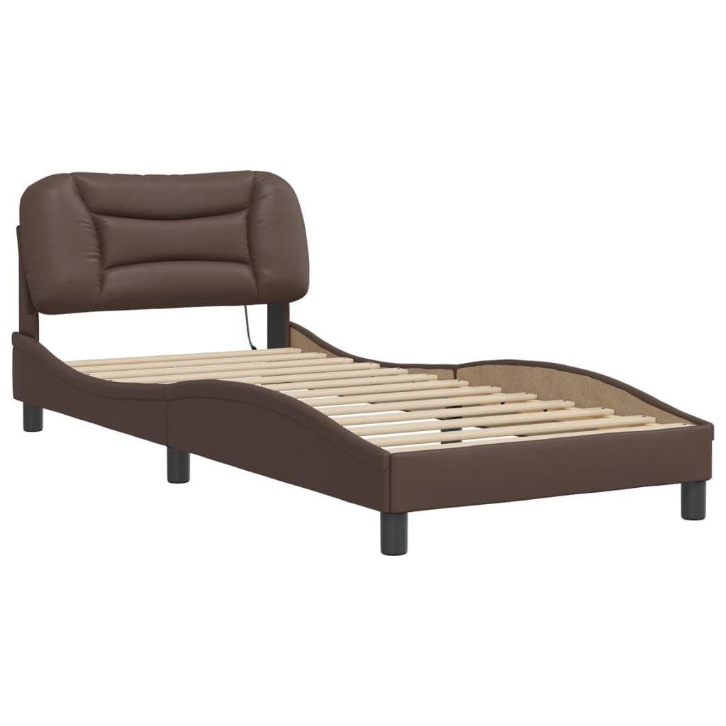 Bed Frame with LED without Mattress "Hvar" Brown 90x190 cm